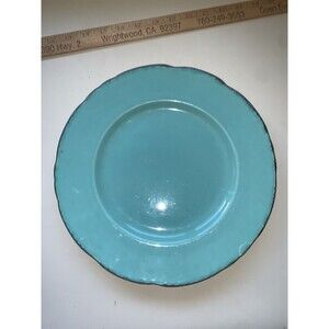 Portugal Turquoise Blue 11"  Dinner Plate Scalloped Brown Edge SO30